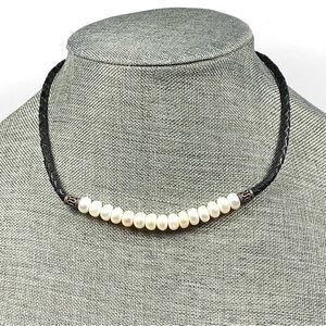 925 Pearl Leather Braided Sterling Silver Findings Black White 16”